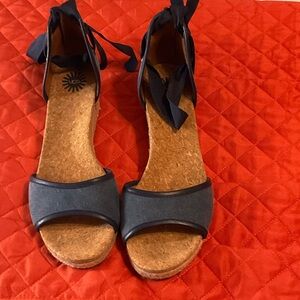 UGG Navy Blue Cork Wedge Espadrilles with Ankle Tie